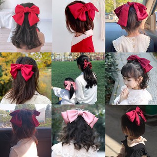 Korean Bowknot HairClip kids Girls Sweet Ponytail RubberBand Hairpin Blackp!nk same style (8)