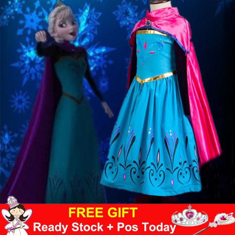 Girl Dress Princess Elsa Anna Frozen Cosplay Kids Halloween
