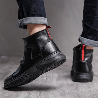 ▤▩New British style casual leather boots Martin boots in the tube versatile men's boots high-top men