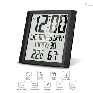 YiHome Digital Wall Clock with Temperature & Humidity 8.6'' Large Display Time/ Date/ Week Alarm Clock & Snooze ℃/ ℉ Selectable Indoor Thermo-hygrometer Accurate Weather Monitor for Home Office (Black)