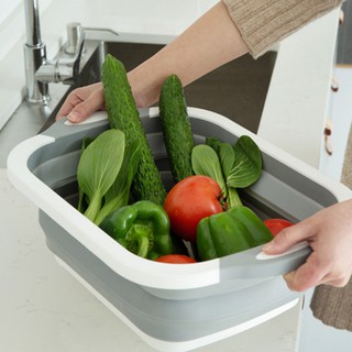 2 in 1 Drain Storage Foldable Cutting Board Silicone Dish Tub with Plug Fruit Washing (1)