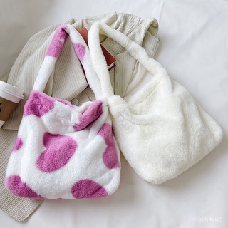 Fluffy Plush Bags for Women Female Handbags Large Capacity Tote Ladies Shoulder Messenger Bag Simple