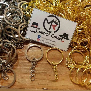 MR❤ 10 PCs Key ring blank Keychain Split ring Round ring Flat ring with chain 25mm Gold and Silver