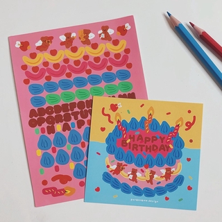 3 Pcs/Set Korea Cute Bear Birthday Cake Journal Decoration Sticker Birthday Card DIY Gift