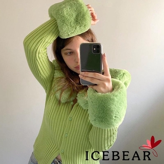 ICE-Women´s autumn coat knitted party wear loose warm long-sleeved solid color button top