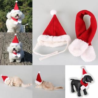 Dog Cat Caps Pet Xmas Santa Hat Birthday Scarf+Collar Bow Tie Christmas Costume for Puppy Kitten