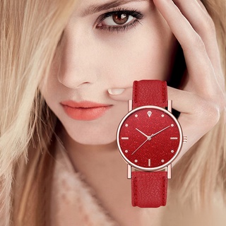 Women'S Watch Fashion Red Leather Dial Quartz Watch Round Watch
