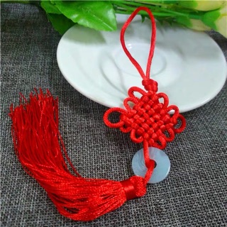 White / Jadeite Green Coin Red Tassel with Lucky Knot Hanging Car Door Window Decor (5)