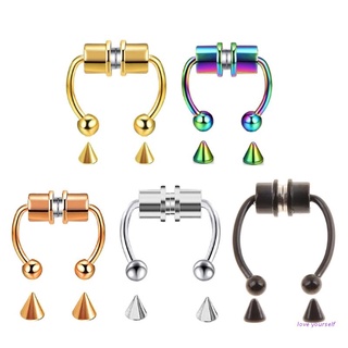 ❤~ 5 Pcs Fake Septum Piercing Magnetic Horseshoe Nose Ring Non Piercing Clip Stainless Steel Reusable Nose Hoop Jewelry Gifts