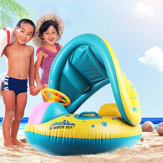 Children's Swimming Ring Inflatable Baby Pool Float Baby Seat Boat with Sunshade Safety Water Toy