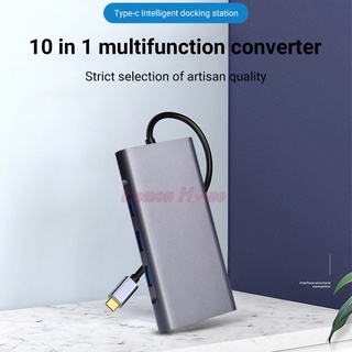 LY- 10 in 1 Type C USB Hub with Ethernet 4K USB C to HDMI-Compatible 3 USB 3.0 Ports to 3.5mm SD/TF Cards Reader for MacBook/Pro/Air