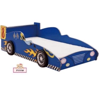 Blue Race Car Character Solid Wood Bed w/ Matress 190cmx90cm