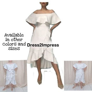 CLEI white civil wedding dress gown ruffles asymmetric plus size small meduim large
