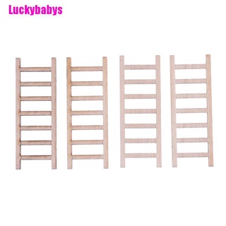 [[Luckybabys]] 4Pcs Dollhouse Miniature Fairy Garden Wood Step Ladder Home Furniture Decoration