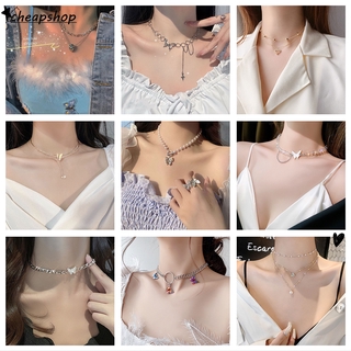 Fashion Butterfly Series Necklace Elegant Girls Pearl Pendant choker Silver chain Women Jewelry Accessories