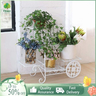Garden Cart Stand, Carriage Plant Holder, Metal 4 Tier Plant Stand Indoor Outdoor Black, white