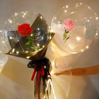 [ Free Love Greeting Card] DIY Led Light with Rose Flower Balloons/ Transparent Flower Balls Led Luminous Balloon Rose Bouquet/ Valentine's Day Wedding Decoration
