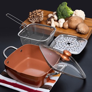 FT Chef Cookware Non Stick Copper Deep Square Pan Fry Basket