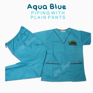 SCRUB SUIT Lacoste Cotton (AQUA BLUE - Piping with non cargo plain pants)