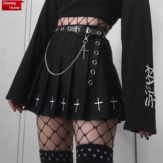 High Waist Mini Black Skirts Gothic Streetwear Cross Print Pleated Women Skirts Casual College Lolita Harajuku Skirt (1)