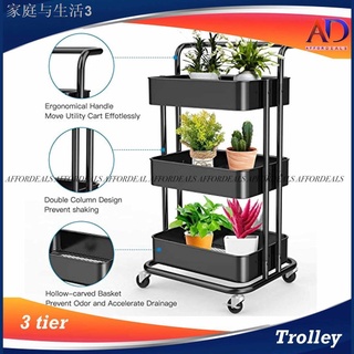 ❁3 Tier Storage Organizer Rack Movable Kitchen Bathroom Shelf Metal Rolling Trolley Cart Basket Stan