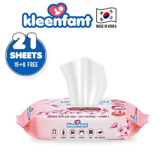 Kleenfant Cherry Blossom Scent Cleansing Wipes 21 sheets Pack of 1 korean wet wipes alcohol free