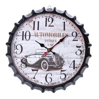 Vintage Retro Metal Large Oversized 3D Bottle Cap Wall Clock Noiseless Movement Clock for Home Office Wall Decor (1#)