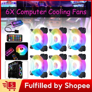 【HOT】6PCS 12CM RGB LED Quiet Computer Case Cooling Fan+Remote Control Christmas Gift