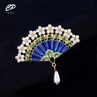 Classic Fashion Enamel Fan Brooches For Women Banquet Accessories Collar Pin Brooch Party Causal Pins