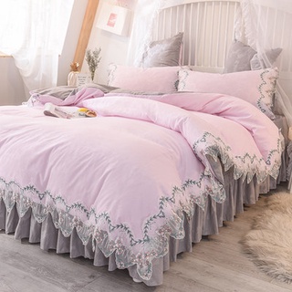 Net red cotton bed skirt four-piece cotton Korean princess style lace edge quilt cover bed sheets be