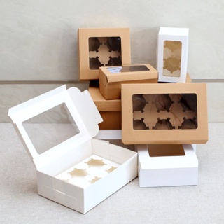 CMH Cupcake/Muffin/Pastries WHITE/BROWN Box with holder Packaging case(2, 4, 6 holes)