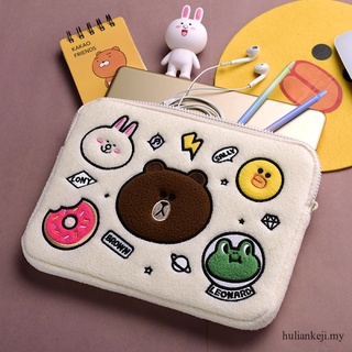 【NEW ARRIVAL】Line Bear IPad 9.7/10.5/11 Pouch MacBook 11/13.3/14/15.6In Notebook Sleeve Bag Laptop PC Tablet Protective Case Handbag