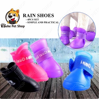 pets✳⊙4pcs/set Pet Rain Shoes Dog Silicone Antiskid Boots Candy Color Pets Waterproof Puppy Rai