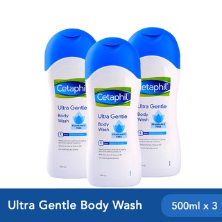 Cetaphil Ultra Gentle Body Wash - 500ml x3 (For Sensitive Skin / Fragrance Free)
