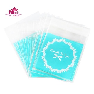 50pcs 10x10cm Cookie packaging lace candy self-adhesive plastic bags for biscuits snack baking package blue