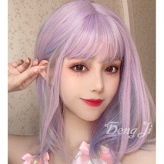 Daily Wig Women Cosplay Lolita Wig 36CM Pink Purple Hair Synthetic Wigs Full Pink Purple (1)