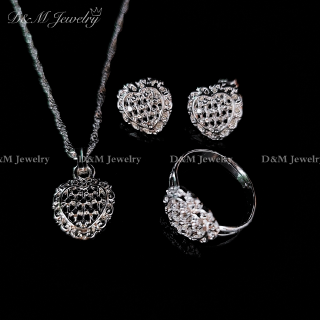 D&M Jewelry 925 silver 3in1 earrings necklace ring size adjustable