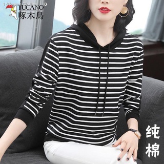 ♝⊕Woodpecker long-sleeved t-shirt pure cotton new loose bottoming shirt middle-aged mother age reduc (1)