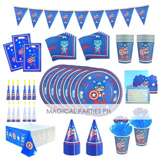 [118 Pcs ALL-IN PACKAGE] CAPTAIN AMERICA Party Supplies Tableware and Birthday Needs for 12 Guests