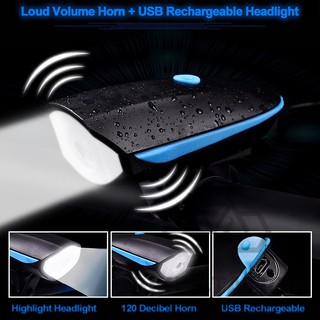 BS Bike Light Head Light w/ Horn Rear Lamp Wide Beam Waterproof USB Charging LED