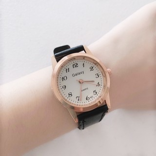 BS Galaxy Couple Watch Simple Leather Black and Brown Strap