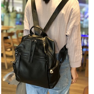 Real Leather Backpack High Quality Soft Genuine Leather Black Backpack Large Capacity Coffee Bag