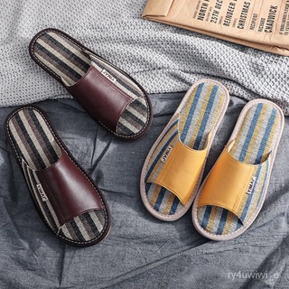 Nordic-Style Sheepskin Cotton and Linen Slippers Men and Women Summer Home Couple's Household Leathe (1)