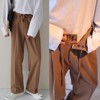 Khaki Pants Men's High Waisted Loose Drawstring Straight Leg Dress Pants Simple Drop Feeling Trousers (1)