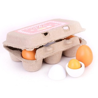 6pcs Wooden Kitchen Toys Set Food Eggs Yolk Gift Preschool