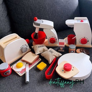 WOODEN TOY KITCHEN SET WAFFLE MAKER, TOASTER, MIXER, COFFEE MAKER PRETEND PLAY FUN LEARNING ACTIVITY
