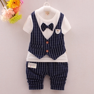 Baby boy clothes stitching stripe long sleeve suit vest two piece set for children