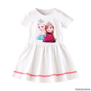 Kids Girls Cotton Print Short Sleeve Dress A-line Princess Cute Summer Outdoor
