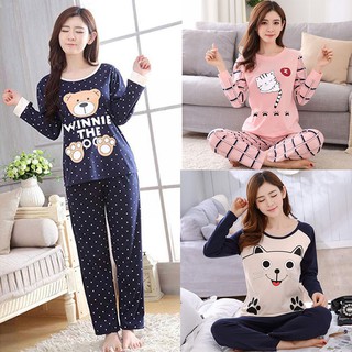 Baju Tidur Milk Silk Pyjamas Long Sleeve Sleepwear Pajamas Set