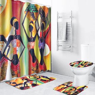 Waterproof Shower Curtain Bathroom +Non-slip Bath Mat Rug Toilet Lid Cover Home